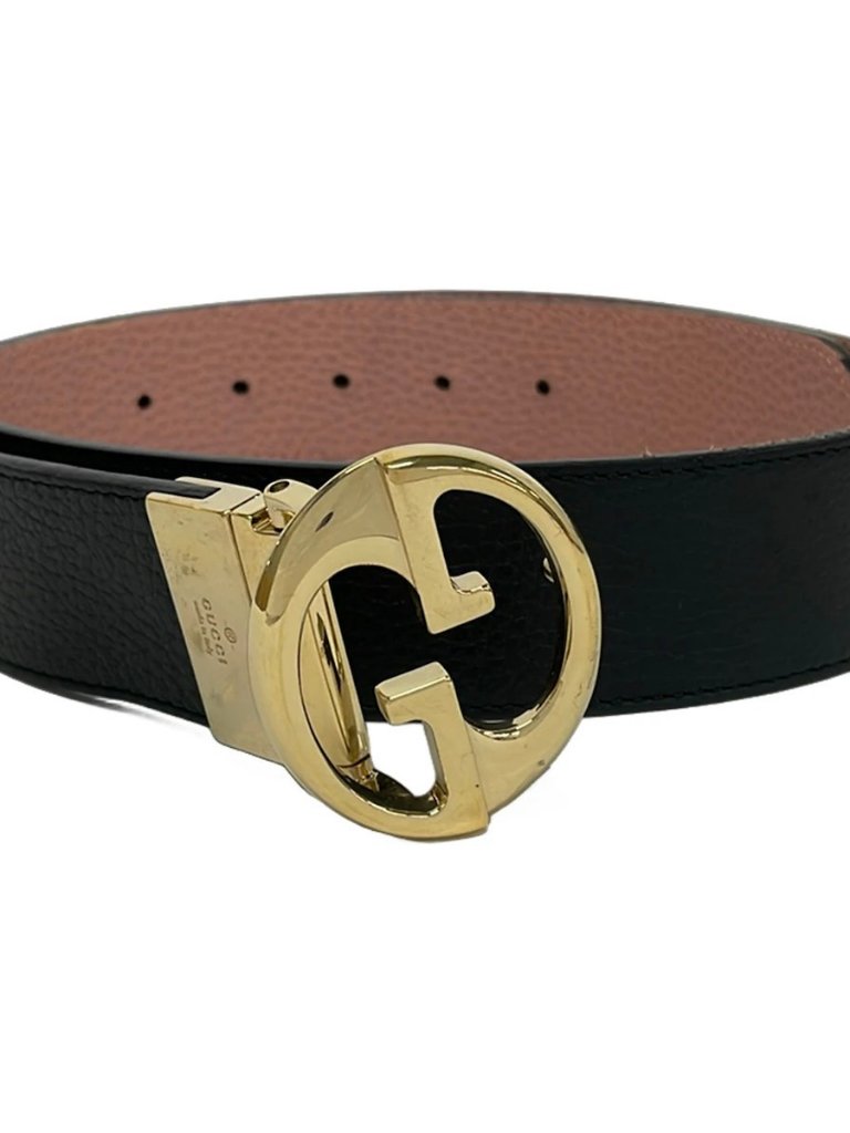 Gucci 450000 Black Pink Beige Gold Leather Hardware Belt